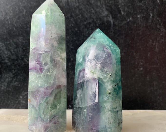 Rainbow Fluorite Tower | Crystal Obelisk | Purple Green Crystal