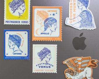 Greco-Roman Stamp Stickers: Artemis, Apollo, Sphinx (3-Pack)