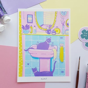 Cat in Pink Sink print