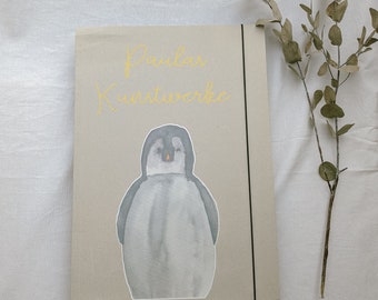 "Penguin" A3 folder made of gray cardboard with elastic band or cotton band for tying