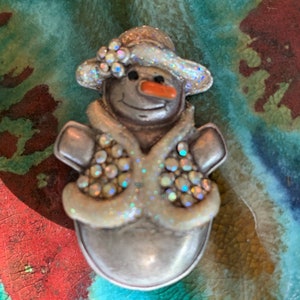 Vintage Pewter Snowman Brooch