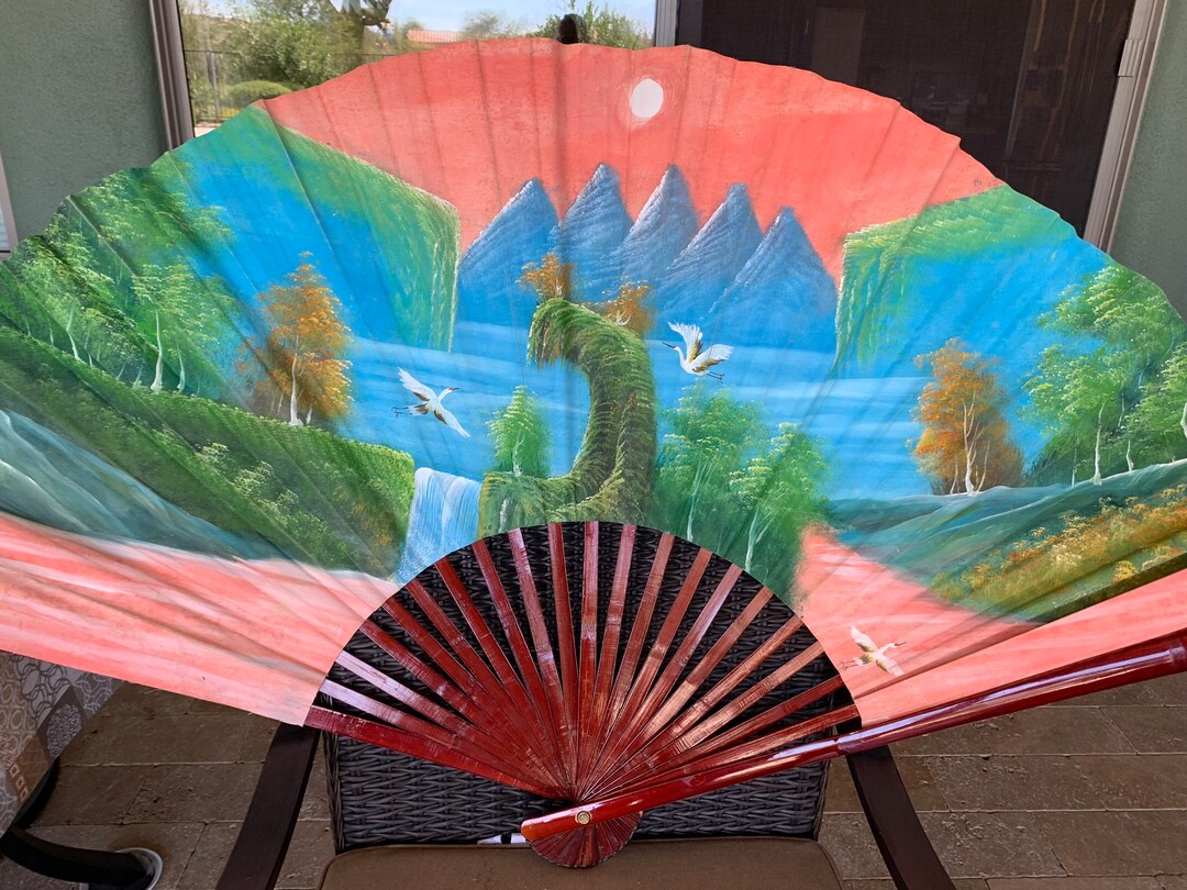 Large Japanese/asian Decorative Wall Fan/bamboo & Paper Etsy