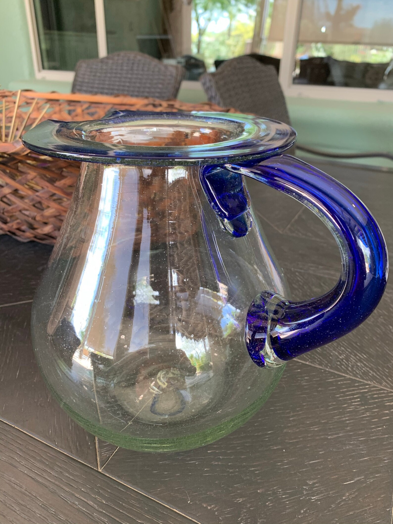 Handblown Mexican Jug With Flat Cobalt Blue Rim and Handle | Etsy