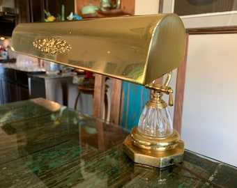House of Troy Brass & Cut  Glass Piano/Bankers Lamp