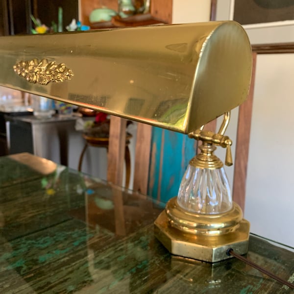 House of Troy Brass & Cut  Glass Piano/Bankers Lamp