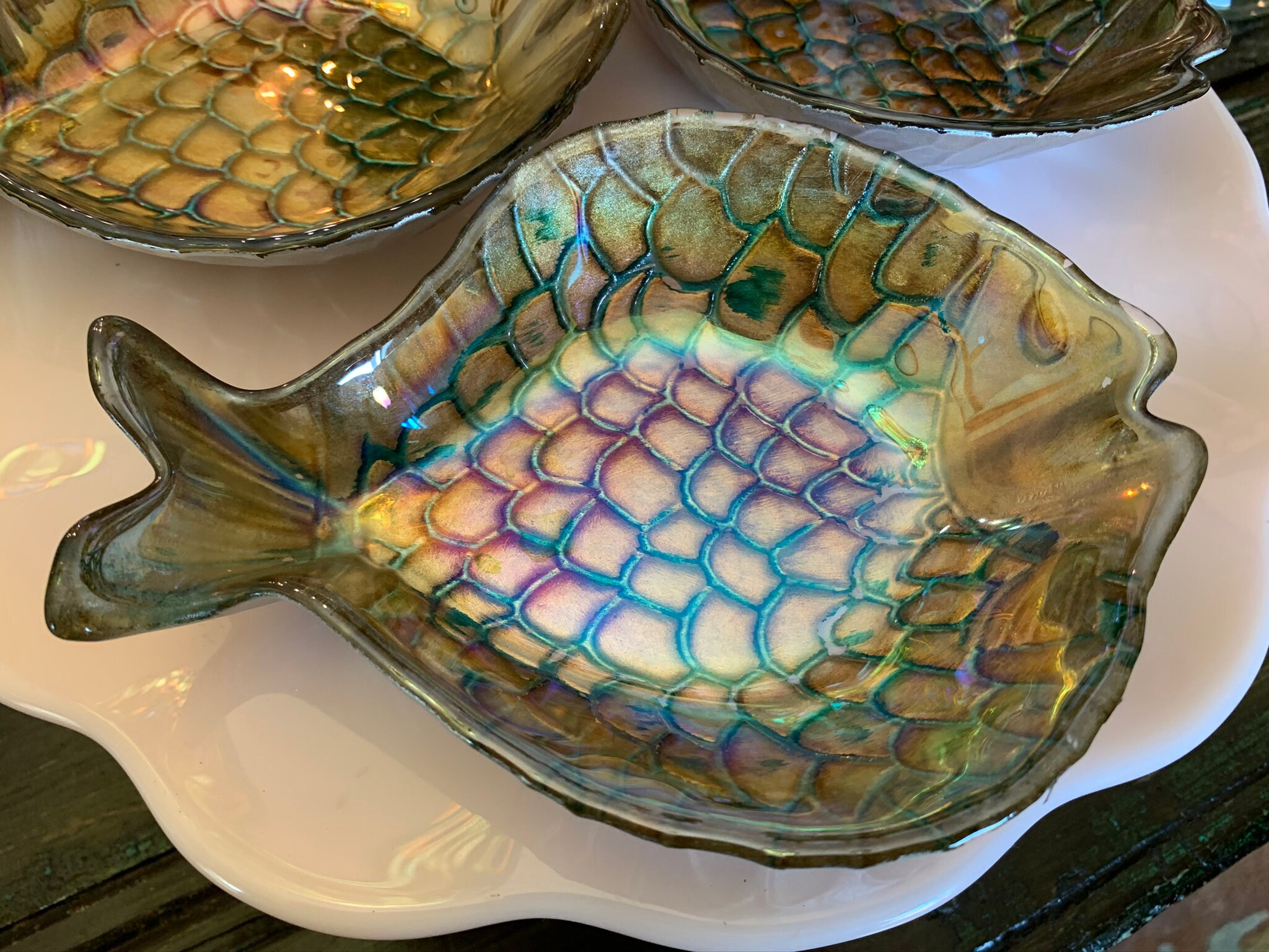 Set of Four iridescent glass fish bowls Etsy