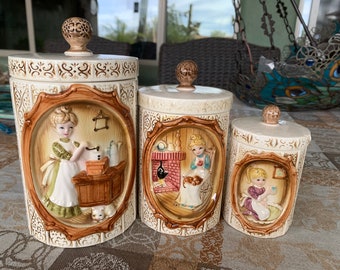 1978 Sears & Roebuck, Pioneer Woman Set of Ceramic Canisters 