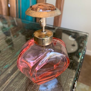 Vintage Pink Glass and Brass Perfume Bottle/West German Perfume Bottle