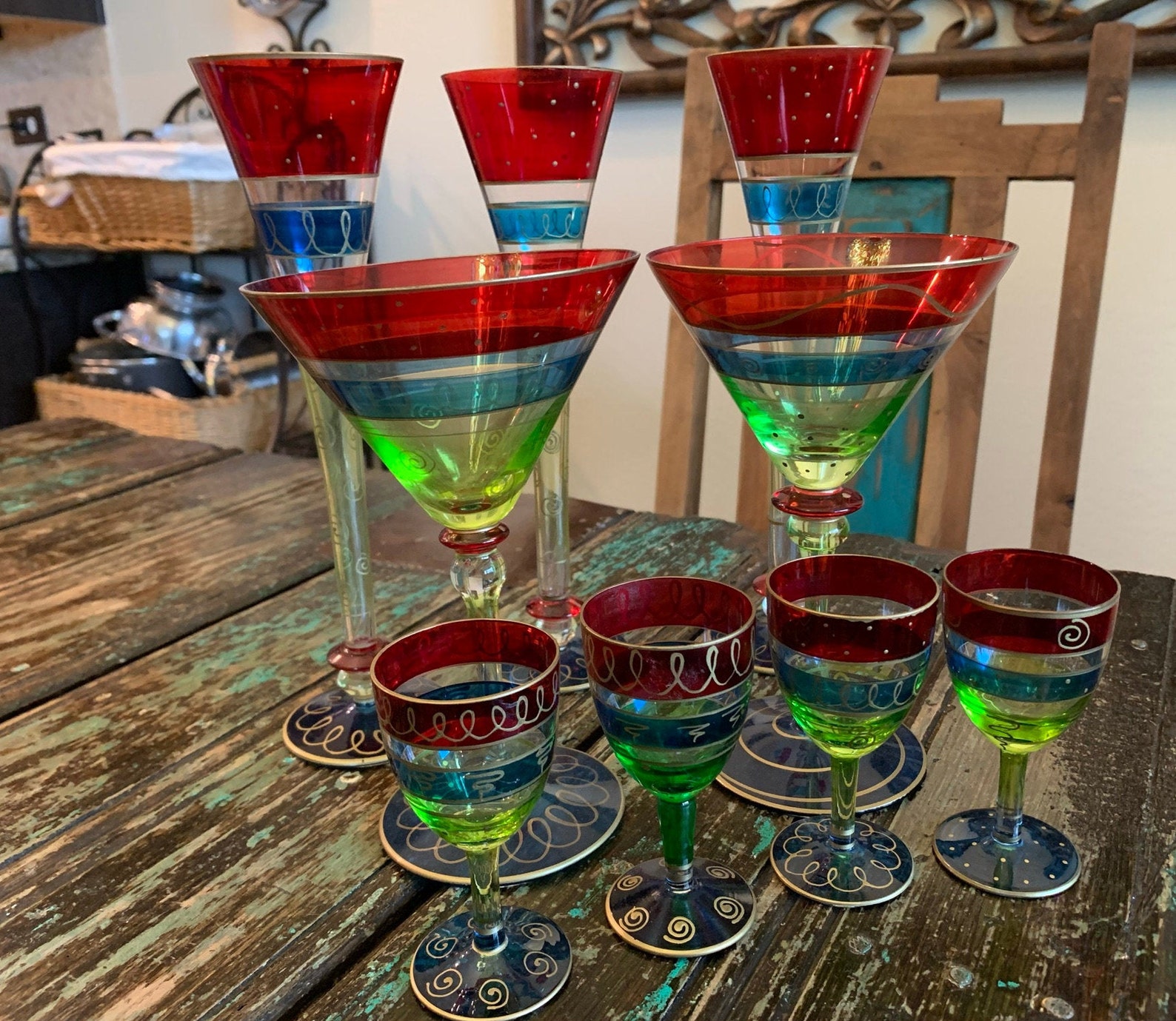 Collection of Pier One Romanian Glasses/Harlequin/Festive Etsy