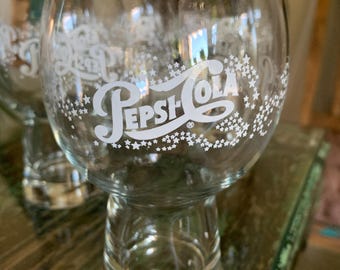 Vintage Pepsi-Cola Goblet Glasses 4/ Footed Pepsi Chalice – Retro 1970s/1980s Soda Advertising Collectible