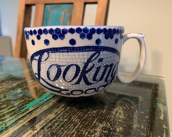 Anthropologie Looking Good  Blue Mosaic 12 ounce Mug