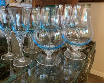 Selection of Vintage Sakari Hawthorne Crystal Glasses/Hawthorne Azure Blue by Sasaki
