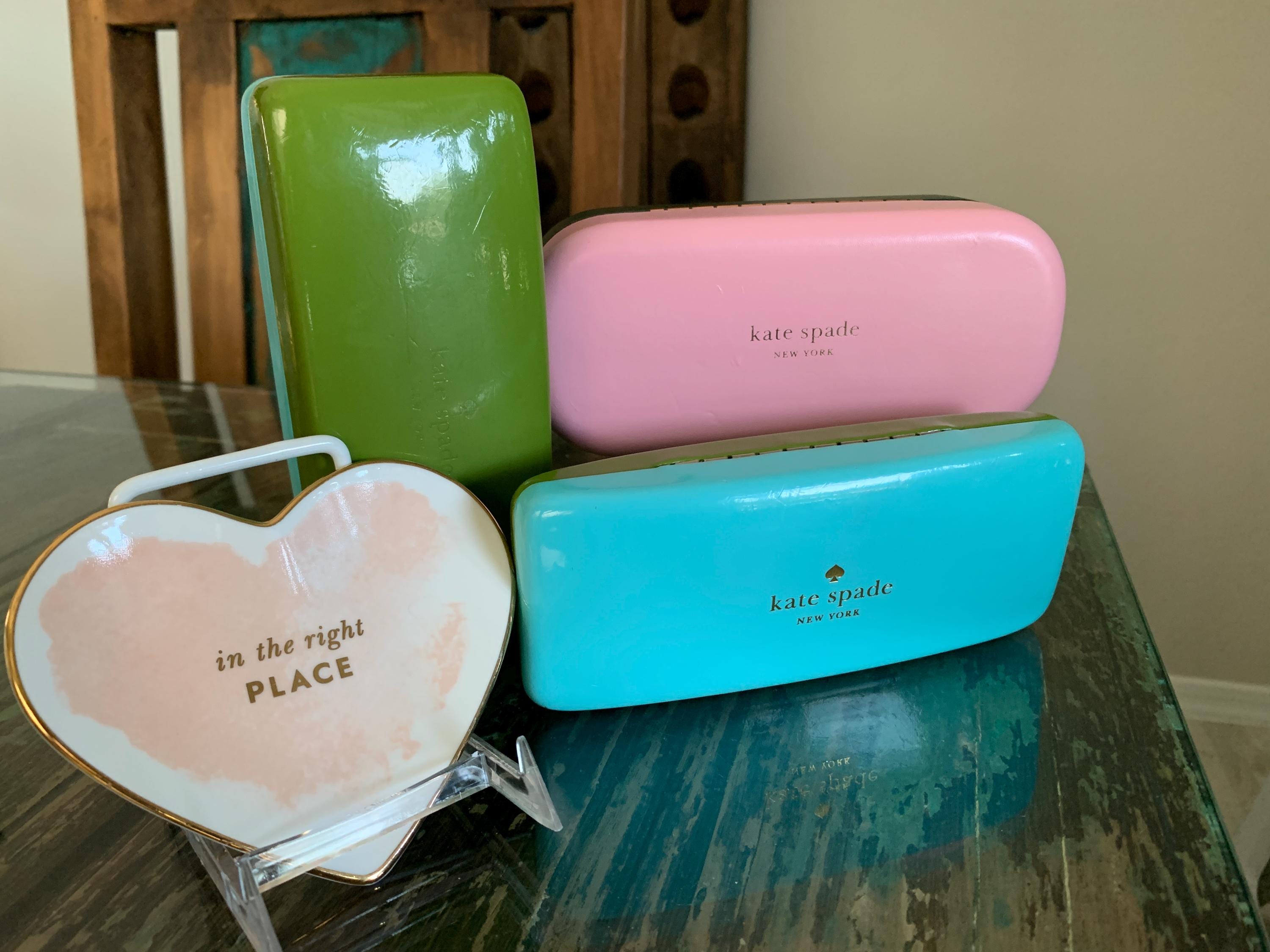 Kate Spade Clamshell Eyeglass Case's/Kate Spade trinket dish/turquoise  green/ glass case