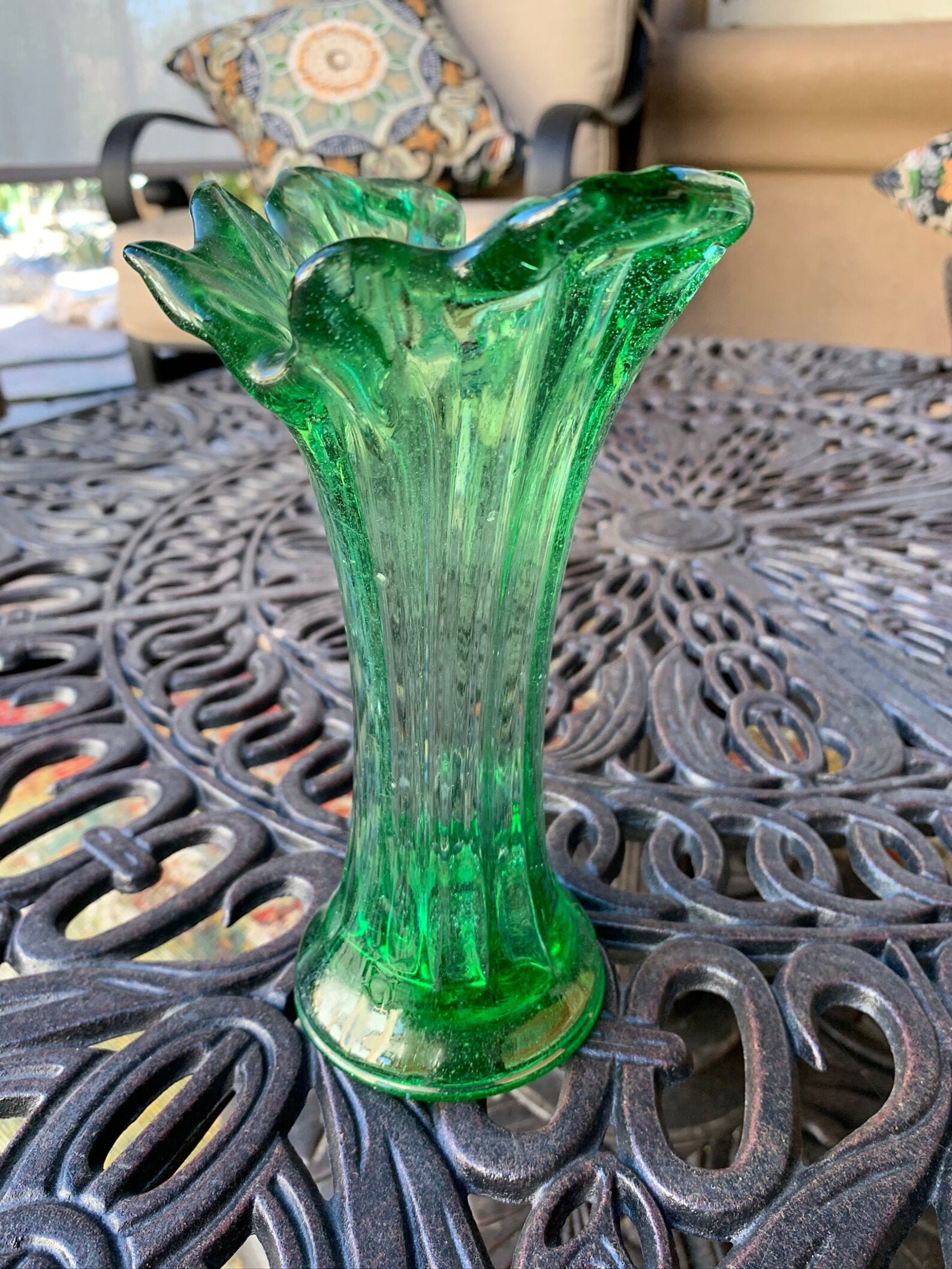 Vintage handblown Green Bubble Glass Vase/Handmade Green Vase Etsy