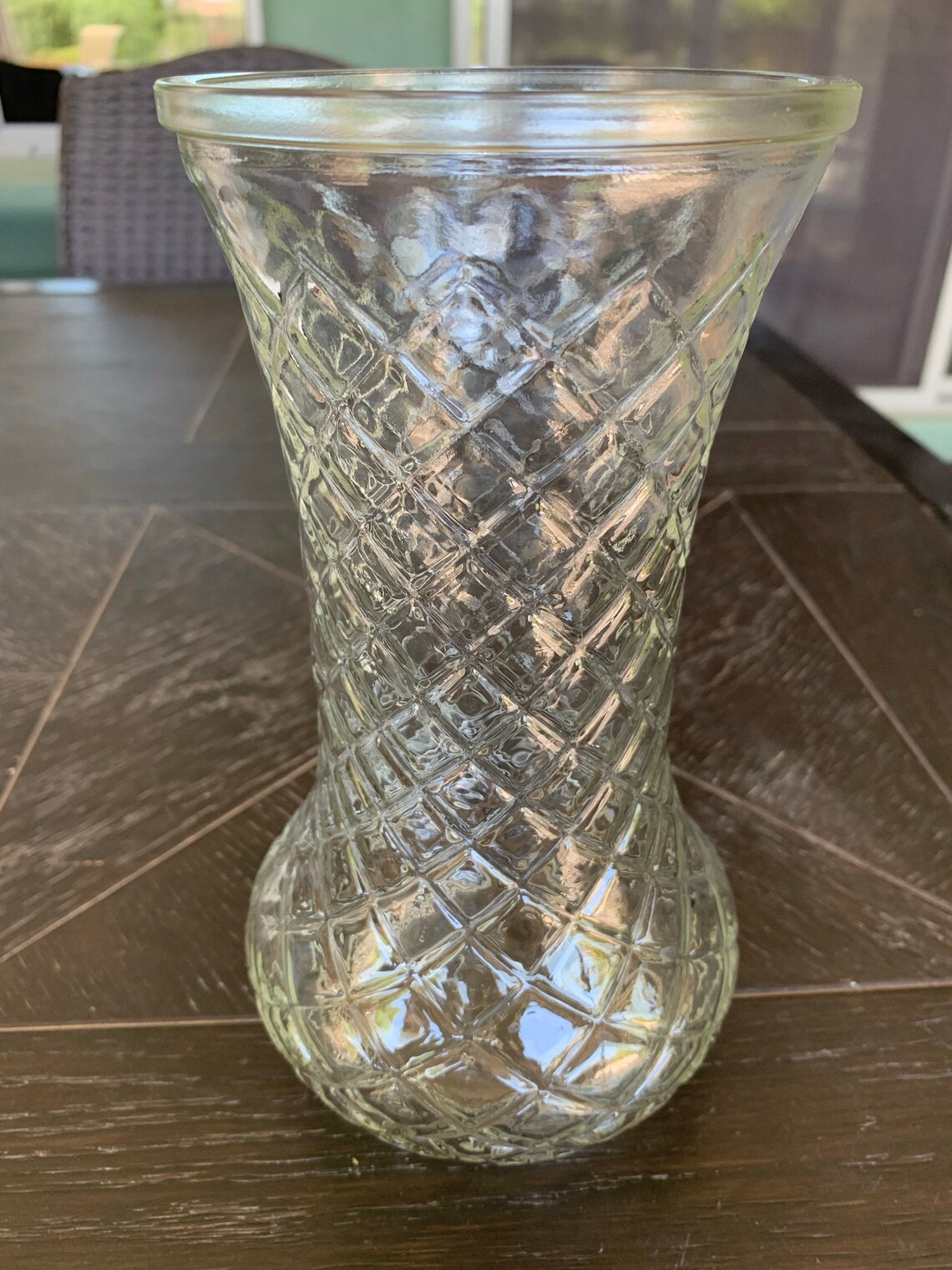 Vintage Hoosier clear glass vase/Hoosier Swirl diamond glass Etsy