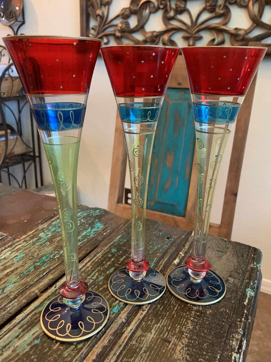 Collection of Pier One Romanian Glasses/Harlequin/Festive Etsy