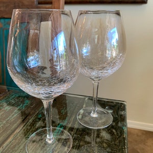 2 Pier One Crackle Wine Glasses/ 