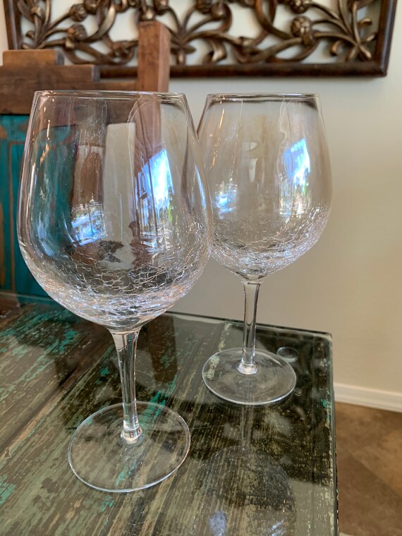 2 Pier One Crackle Wine Glasses/ Etsy