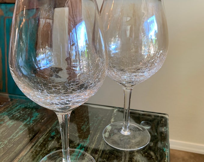 2 Pier One Crackle Wine Glasses/ Etsy