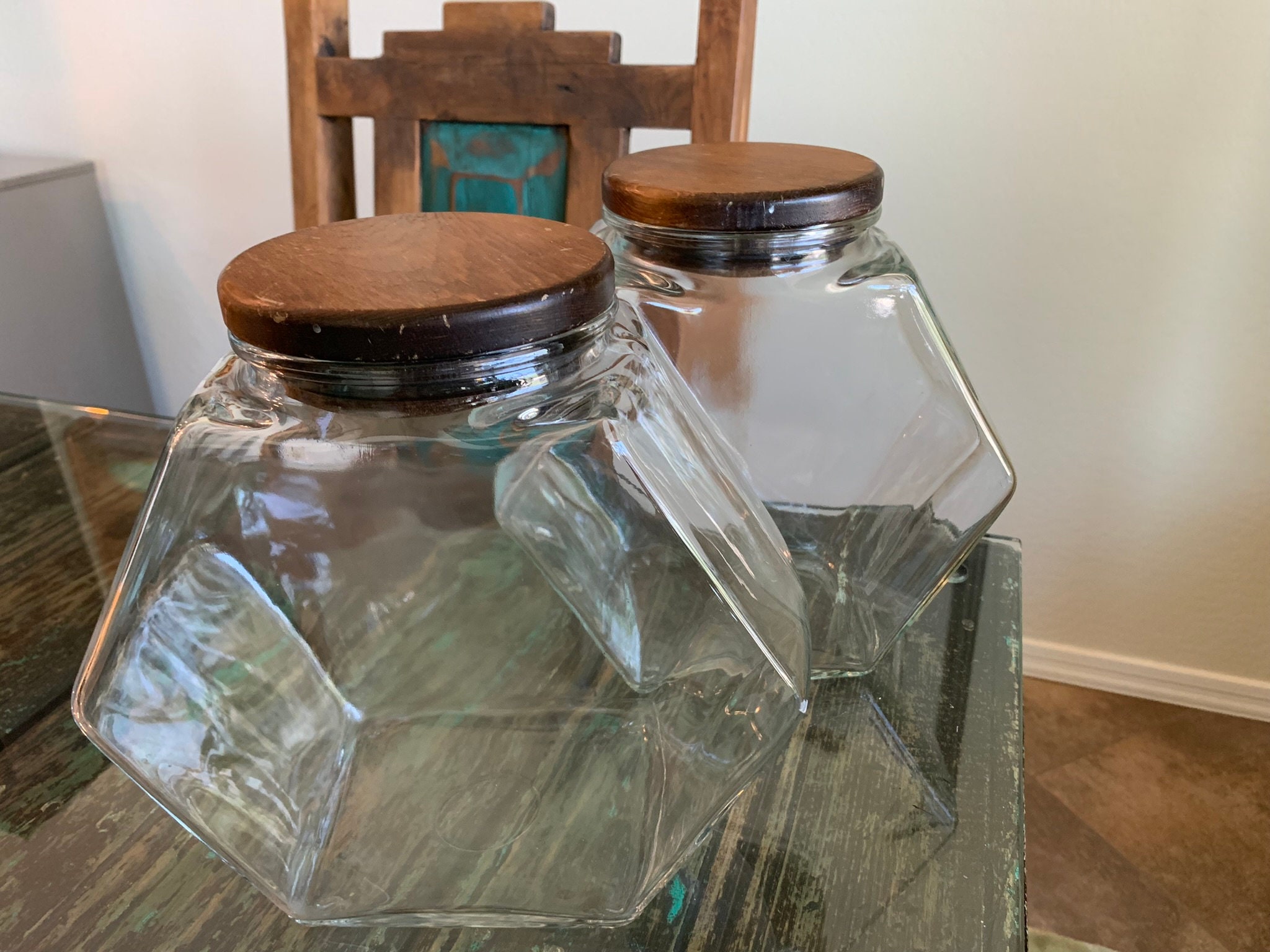 Large Glass Storage Canister with Black Wood Top - Hudson Grace