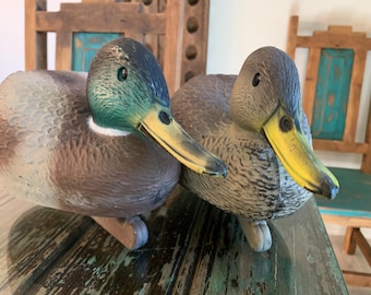 Pair of vintage duck hunting decoys made by G&H Decoys/Pair of Mallards, Henryetta Oklahoma