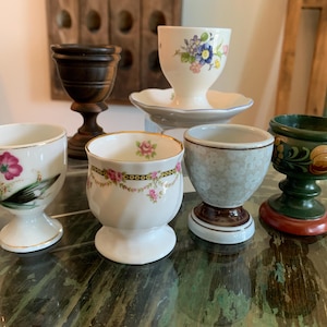 Vintage Egg Cups l Porcelain & Wood Egg Holders | Cottagecore Breakfast Decor | sold separately