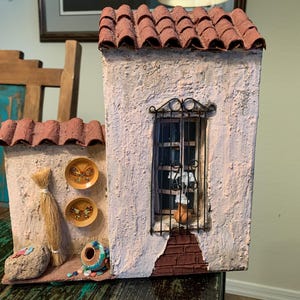 Vintage Handmade Rustic Tiny House Front/Folk Art Houses/Latin American Folk Art House Front