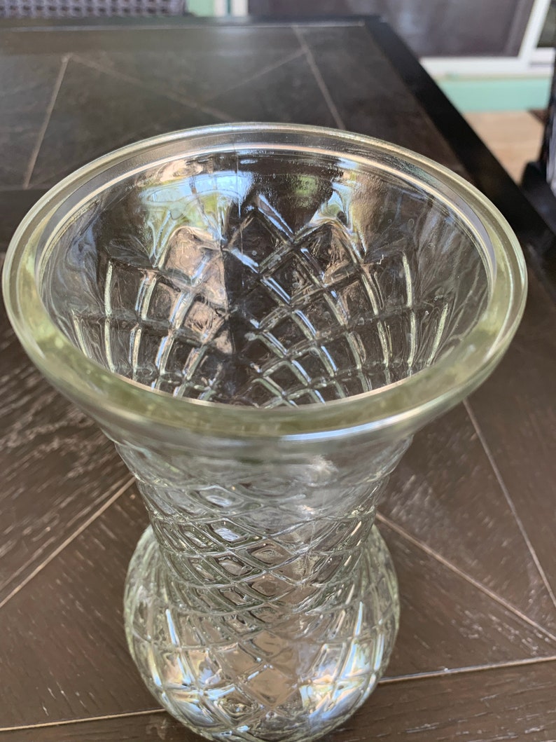 Vintage Hoosier Clear Glass Vase/hoosier Swirl Diamond Glass Etsy