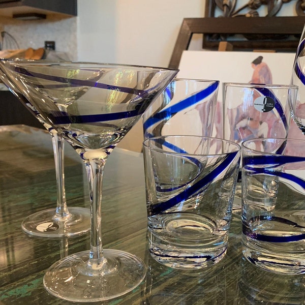 Swirline Cobalt by PIER 1/Variety of Blue Swirl Pier One Glassware/Each Sold Separately