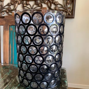 West Elm Glass and Metal Hurricane Candle Holder/Cylindrical black Metal with glass Candle Holder,