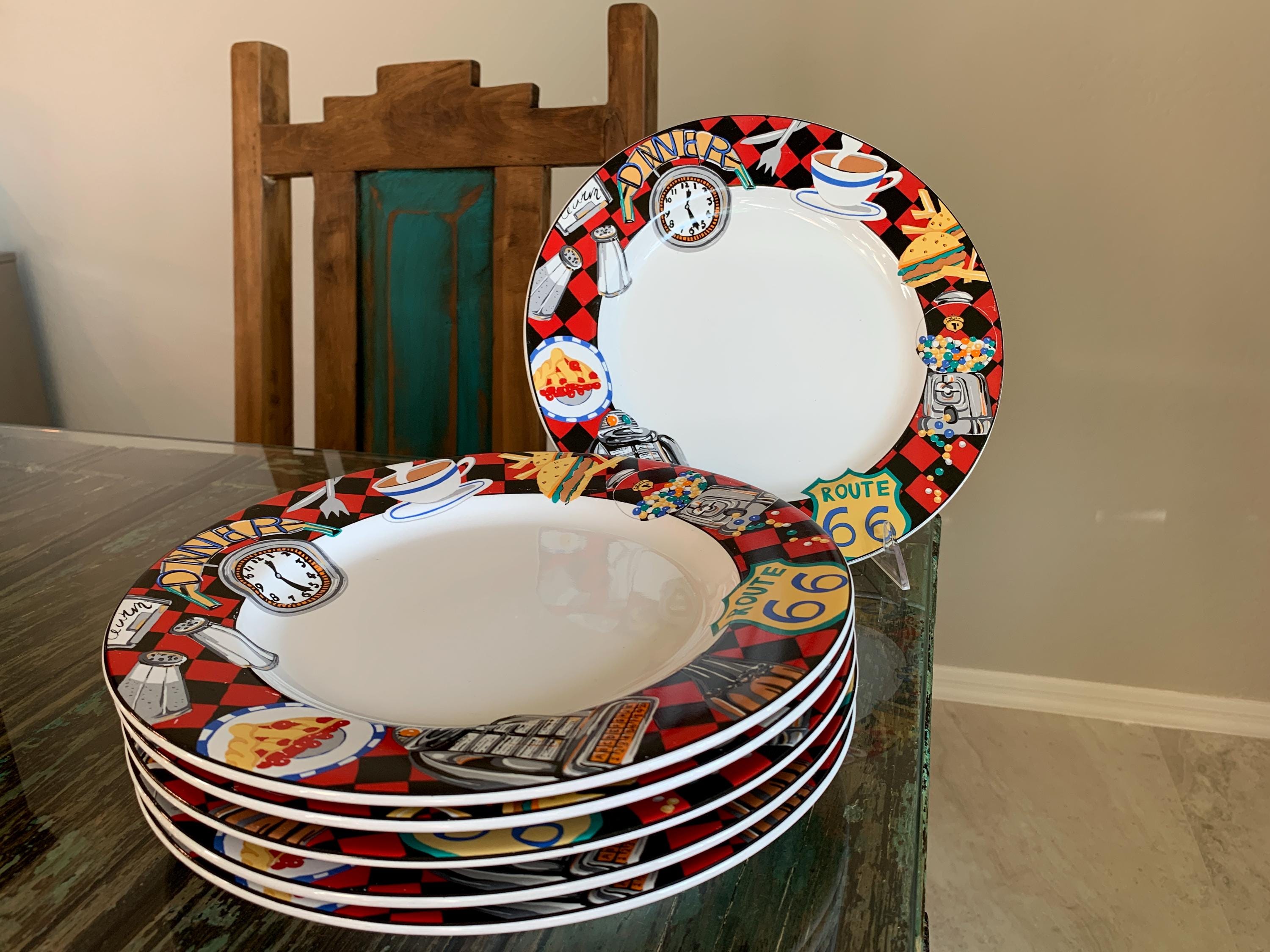 Sakura Roadside Dinner Plates, Set of 6, Route 66 Diner Decor - Etsy