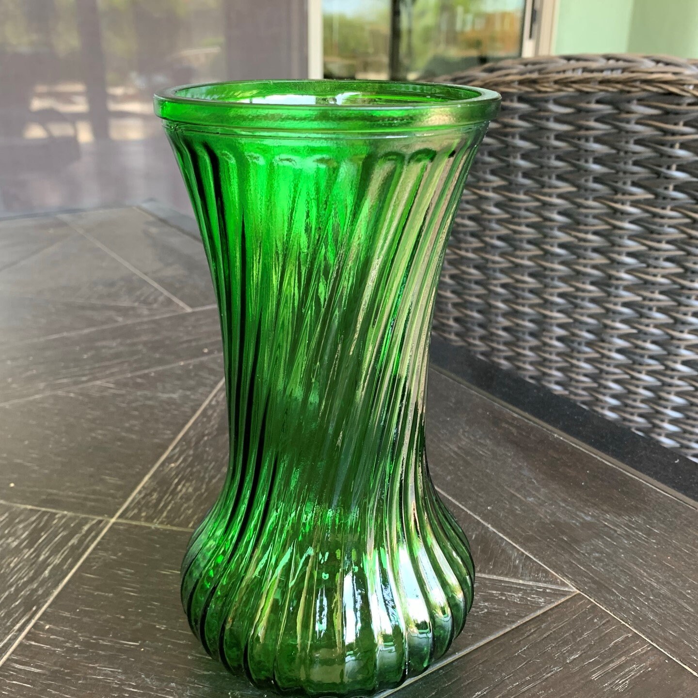 Vintage Hoosier green glass vase/Hoosier Swirl Green glass Etsy