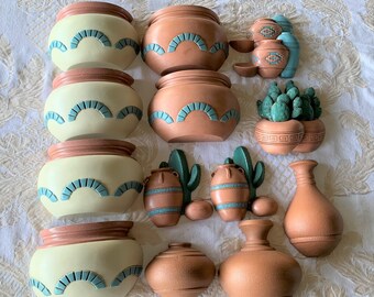 Vintage Burwood Southwestern Pots Cactus Wall Decor/Burwood Plastic Southwest Cactus In Terra-Cotta Pots Wall Hangings