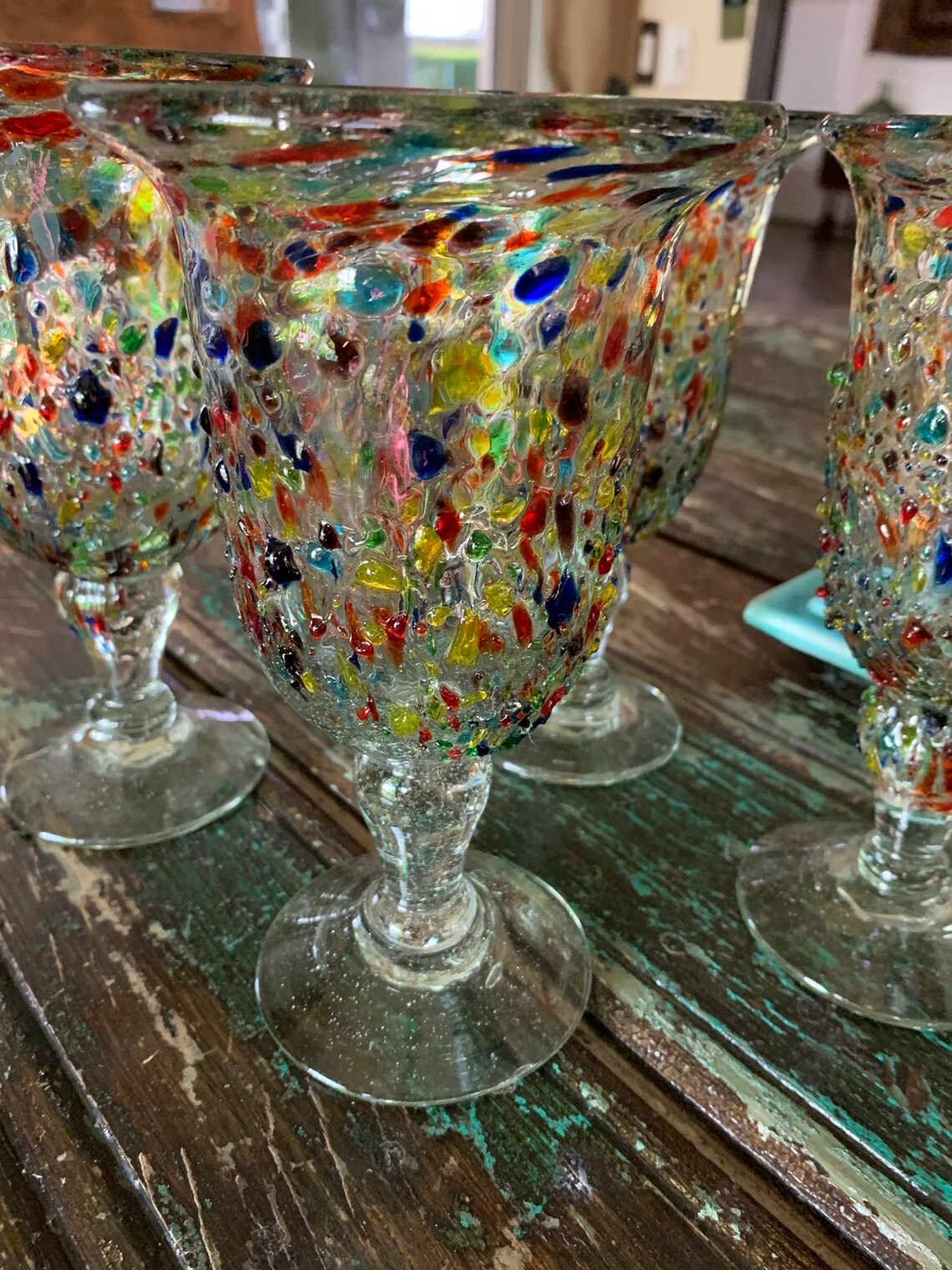 Four Mexican Pebbled Confetti Glass Tumblers/Confetti Glass Etsy
