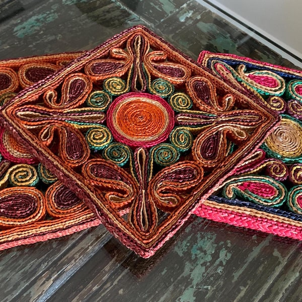 Trivets Boho Woven set of three,  Fiber Folk Art,