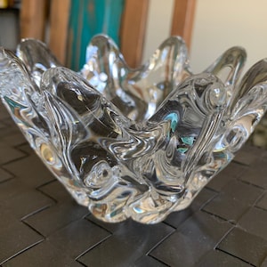 Daum France Signed Crystal Free Form Vase/ MCM French Daum Crystal Vase