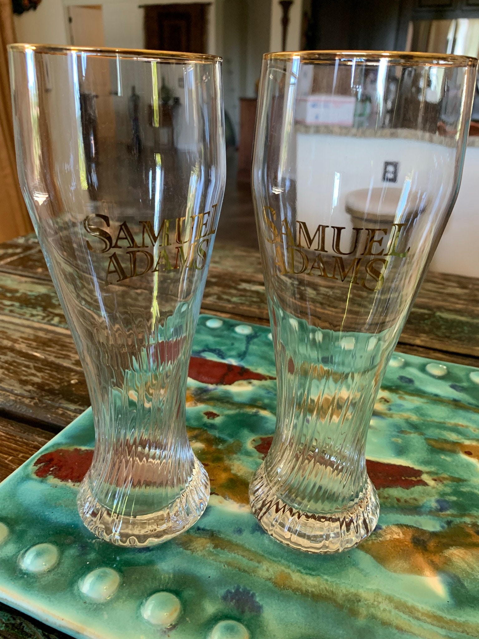 Samuel Adams Stemmed Beer Glasses: Set of 2 etched/engraved logo glass Sam 