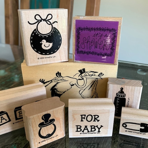 Vintage Baby Shower Ink Stamps/Collection of Wood Block Ink Stamps