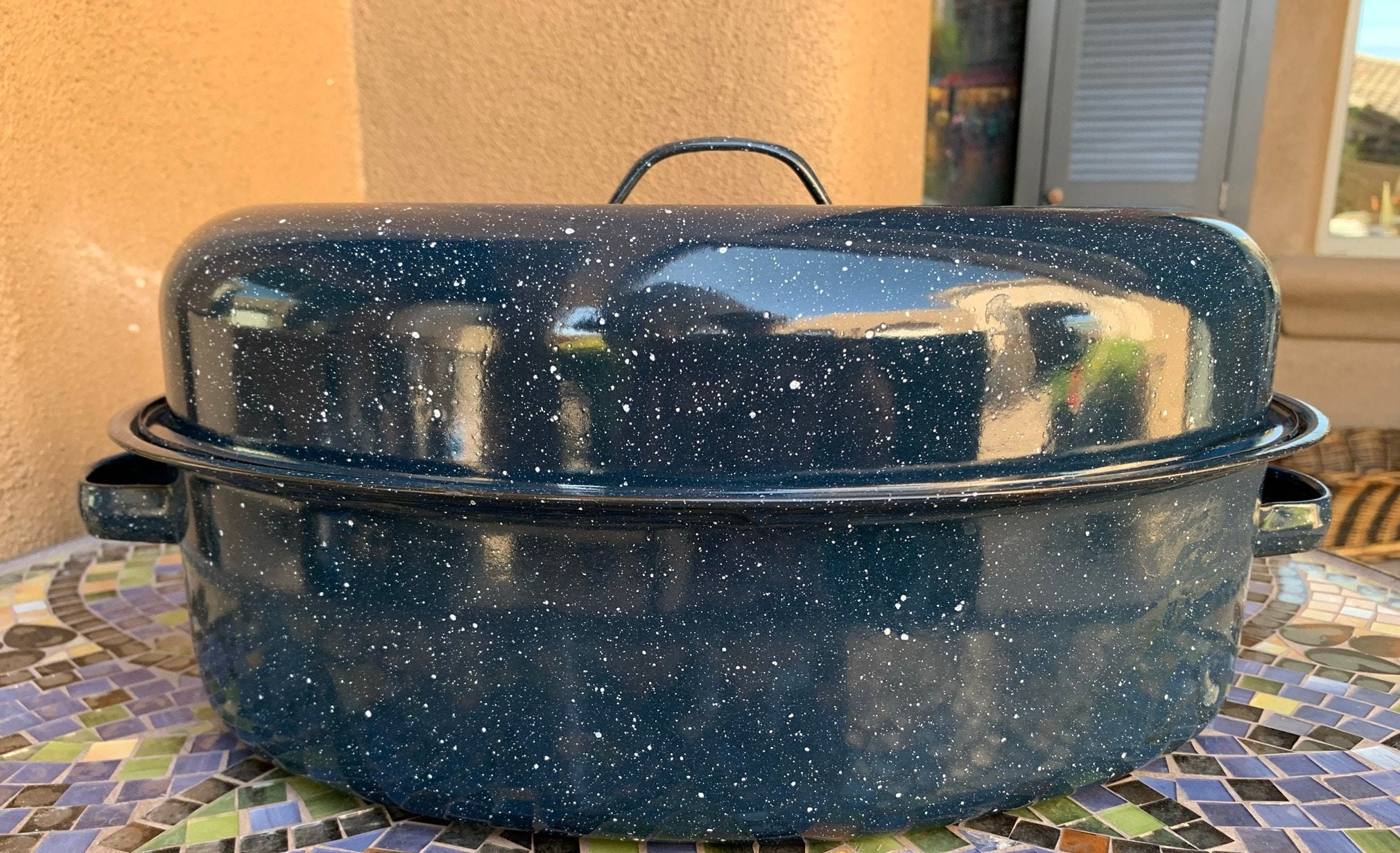 Vintage Enamel Graniteware Blue Roasting Pan with Lid/Vintage Etsy