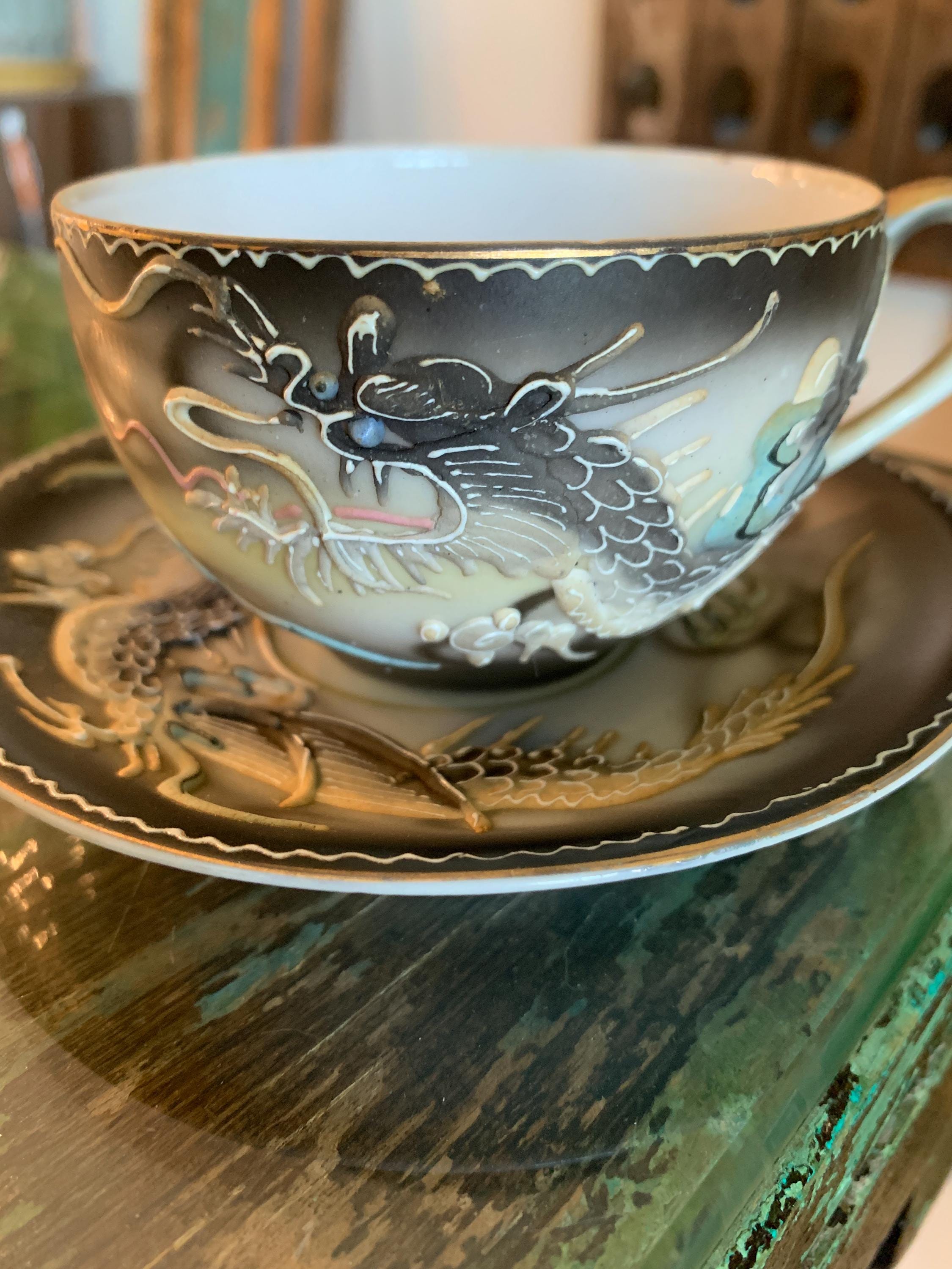 Vintage China Hand Painted Dragon Set - Etsy