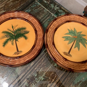 Pacific Rim Palm Tree Charger Plates – Tropical Faux Wicker Bamboo Rim – 3 designs/sold separately