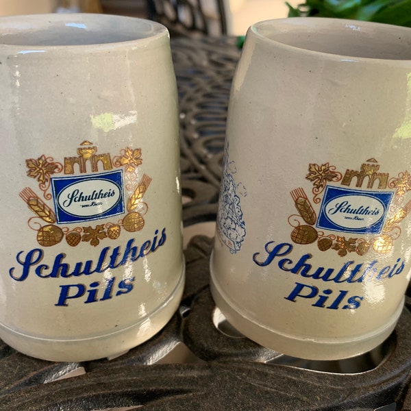 Two Schultheis Pils Stein 12 ounce Mugs/ West Germany Stoneware