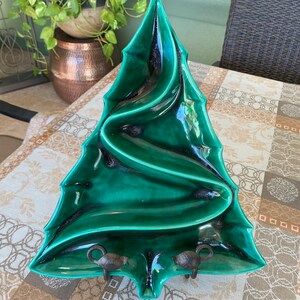Vintage  Atlantic Mold Vintage Christmas Tree/Dark Green  Divided Serving Platter