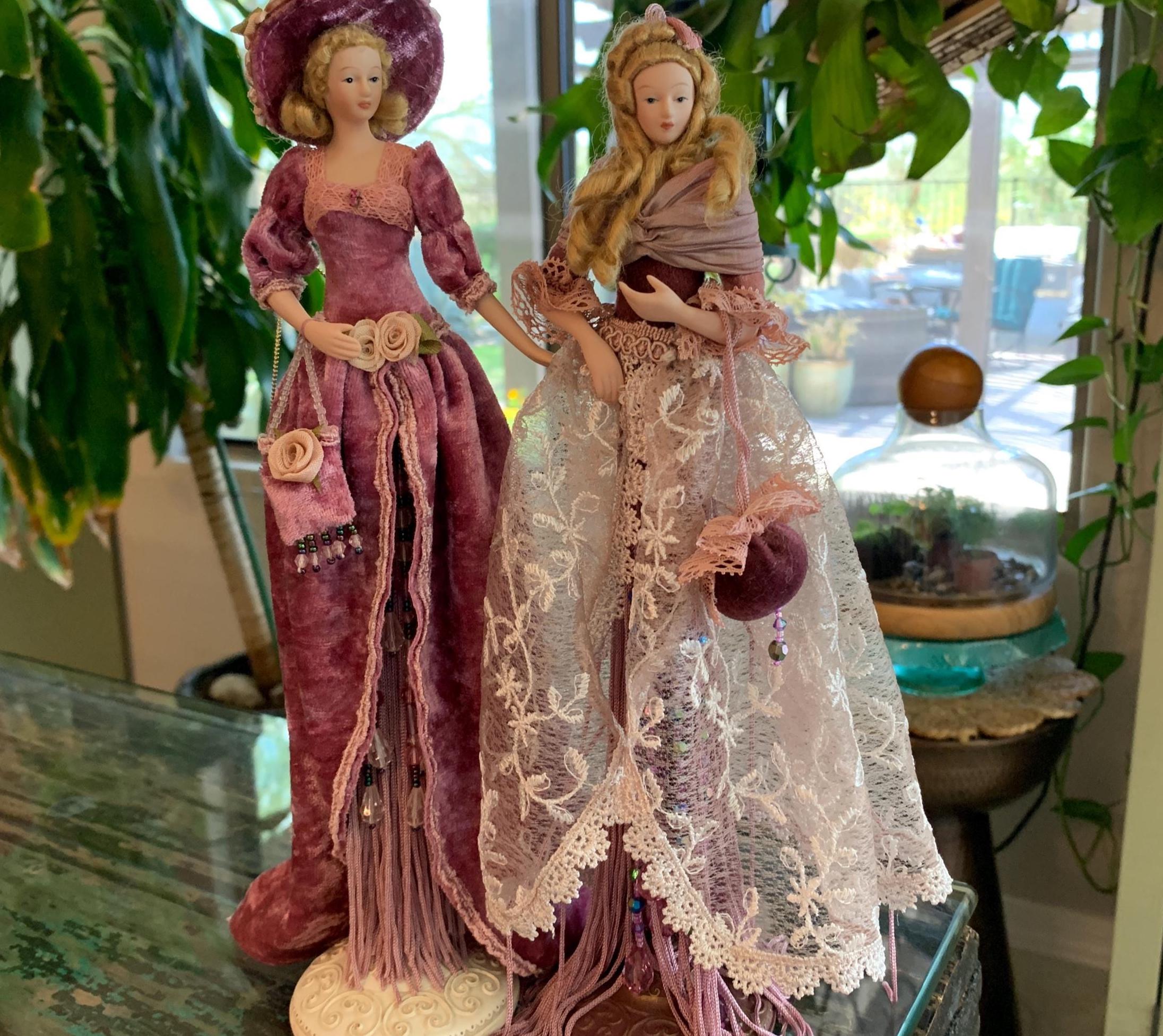 Popular Creations Victorian Tassel Dolls/two Victorian Porcelain