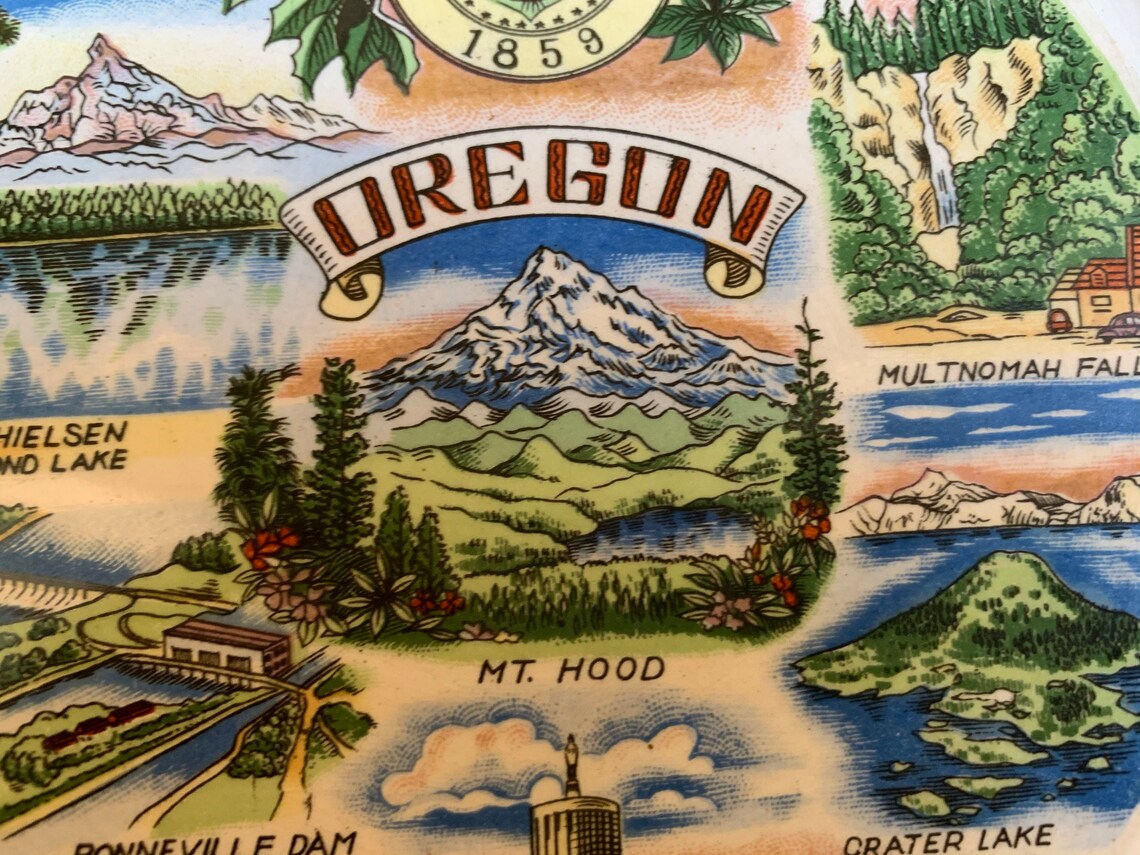 Oregon Souvenir Decorative Blue Plate Etsy