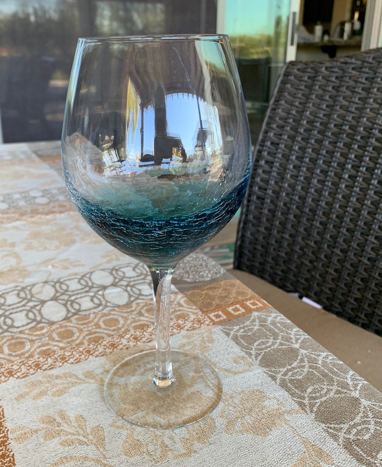 Pier One Teal Blue Crackle Red Wine glass