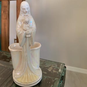Madonna And Child Italian vintage  Porcelain Hand-painted Vase/Religious Blessed Mary Planter