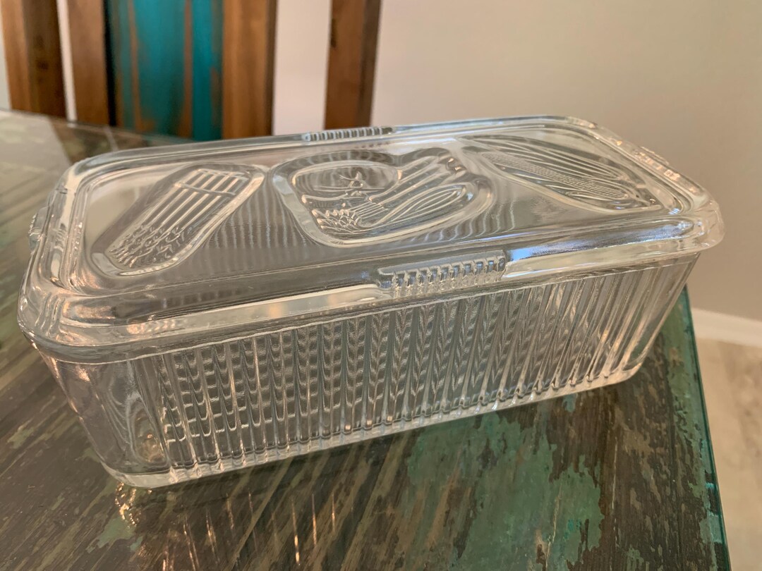 Vintage Federal Glass Refrigerator Dish Box Embossed Vegetable Dish ...
