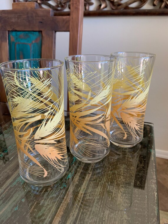 3 vintage Libbey Golden Wheat Glasses/ Libbey Glass Company Golden Harvest  Wheat Pattern 