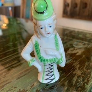 Porcelain Doll Head/Half Doll Busts/German Porcelain Doll Head green hat doll
